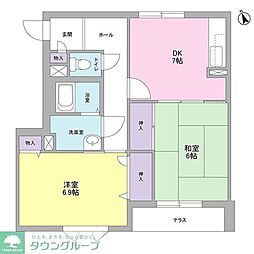パラシオンＭ 1階2DKの間取り