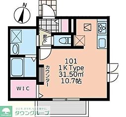 ルナ・ピエナ北里 1階1Kの間取り