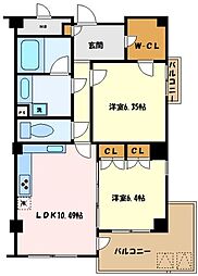カスタネア栗平3番館 2LDKの間取図画像