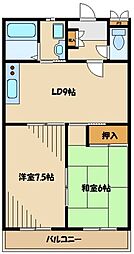 サンハウス東林間 2DKの間取図画像