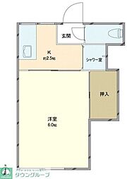 後閑薗 2階1Kの間取り