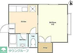 ベルメゾン新宿 2階1Kの間取り