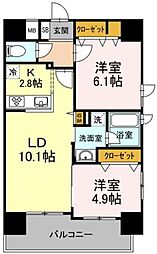 D-room早稲田 13階2LDKの間取り