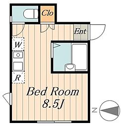 コオリナ富士見台 1階ワンルームの間取り