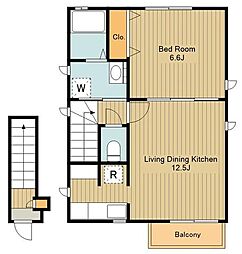 ＳＡＬＬＥ　ＤＥ　ＲＥＰＯＳ 2階1LDKの間取り