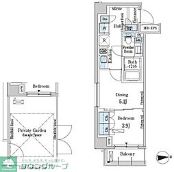パークアクシス市谷加賀町 1階1DKの間取り