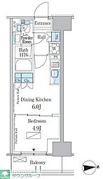 パークアクシス新宿百人町 1DKの間取図画像