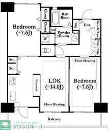 河田町ガーデン3号棟 2LDKの間取図画像
