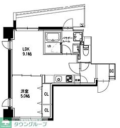 市谷仲之町ヒルズウイングSouth 1LDKの間取図画像