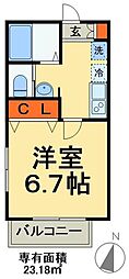 JR武蔵野線 新八柱駅 徒歩8分の賃貸アパート 1階1Kの間取り