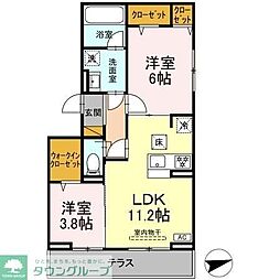 つくばエクスプレス 南流山駅 徒歩16分の賃貸アパート 1階2LDKの間取り