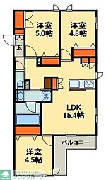 つくばエクスプレス 流山セントラルパーク駅 徒歩20分の賃貸マンション 2階3LDKの間取り