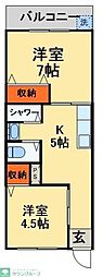 JR常磐線 北松戸駅 徒歩3分の賃貸マンション 9階2Kの間取り
