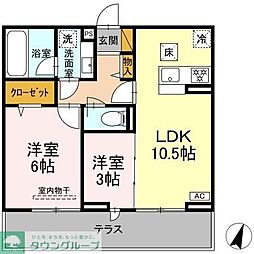 リシェスみのり台　A棟 1階2LDKの間取り