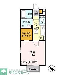 プライムコートS 1階1Kの間取り