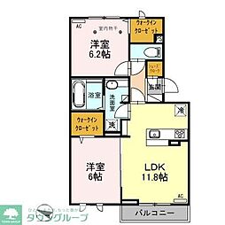 ロイジェントパークス　レイクタウン II　Ｇ 2階2LDKの間取り