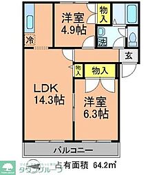 アルファコート流山 2階2LDKの間取り