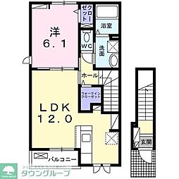 ヤングウッズ柏の葉I 2階1LDKの間取り