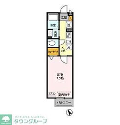 プルミエコート 2階1Kの間取り