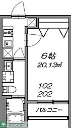 ベルメント陣屋前B棟 2階1Kの間取り