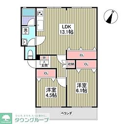小暮コーポラス 3階2DKの間取り