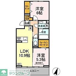 リシェスみのり台　A・B・C　B棟 3階2LDKの間取り