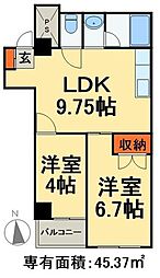 JR常磐線 松戸駅 徒歩3分の賃貸マンション 3階2LDKの間取り