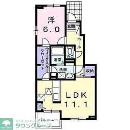 プランドール　Ａ 1階1LDKの間取り