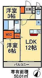 プランドール谷中C 2LDKの間取図画像
