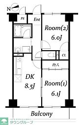 アルデール三郷C棟 2DKの間取図画像