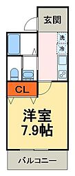 コモド新松戸 1Kの間取図画像