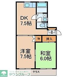 シャトル・ナカケイ 2DKの間取図画像