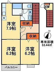 オープンガーデン 2DKの間取図画像