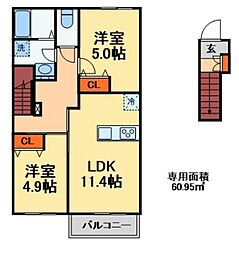 松戸市八ケ崎2丁目アパート 2LDKの間取図画像