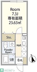 クレスト東村山 3階1Kの間取り