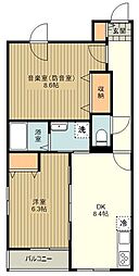 フェリーチェＭＩＹＡＢＩ 1階2DKの間取り