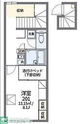 レオパレスグリーンサイト　Ｂ棟 2階1Kの間取り