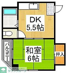 山田ビル 2階1DKの間取り