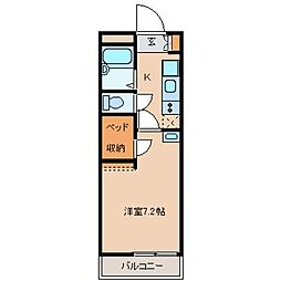 レオパレスすゞの木 2階1Kの間取り