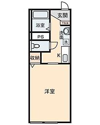 シティハイムHIRANO 2階1Kの間取り