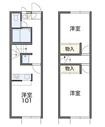 西武新宿線 田無駅 徒歩18分の賃貸アパート 1階2DKの間取り