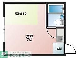 エスポワール八坂 2階ワンルームの間取り