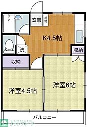 クリハラハイム 2階2Kの間取り