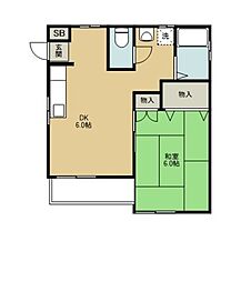 サンシンハイツ 2階1DKの間取り