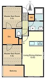 Luce国立Sud 3階2LDKの間取り