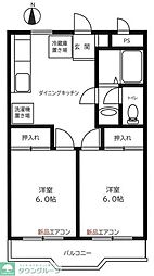 保谷コーポ 2階2DKの間取り