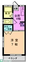 ビューハイム山王 1Kの間取図画像