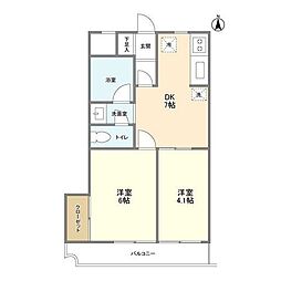 コスモスマンション東村山 2DKの間取図画像