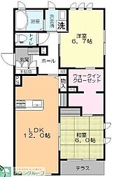 プリュマージュテラス 2LDKの間取図画像