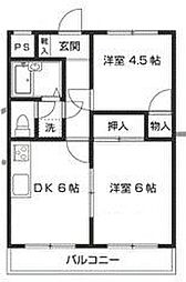 オークハイツS棟 2DKの間取図画像